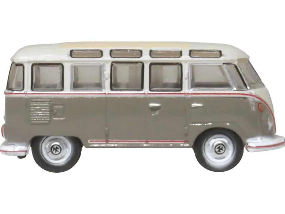 Volkswagen T1 Samba Bus Mouse Grey and Pearl White with Red Stripes 1/148 (N) Scale Diecast Model Car by Oxford Diecast