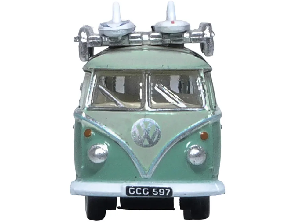 Volkswagen T1 Samba Bus RHD (Right Hand Drive) Green Two-Tone with Surfboards on Roof Rack 1/148 (N) Scale Diecast Model Car by Oxford Diecast