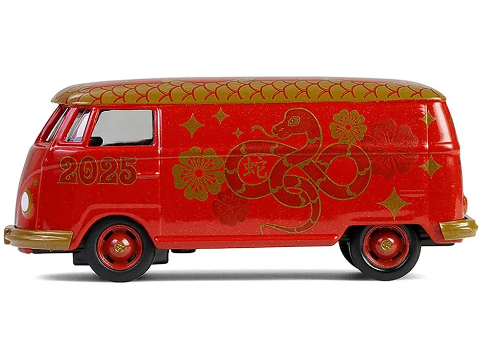 Volkswagen Type 2 Panel Van "Chinese Zodiac 2025 Year of the Snake" Red with Graphics "Hobby Exclusive" Series 1/64 Diecast Model Car by Greenlight