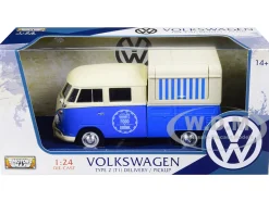 Volkswagen Type 2 T1 Pickup Food Truck Cream Blue 1/24 Diecast Model Car Motormax 79576