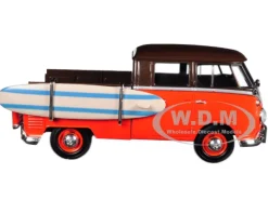 Volkswagen Type 2 T1 Pickup with Surfboard Brown Orange 1/24 Diecast Model Car Motormax 79560