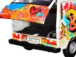 Volkswagen Type 2 (T3) Van White Metallic with Graffiti Graphics 1/24 Diecast Model Car by Motormax