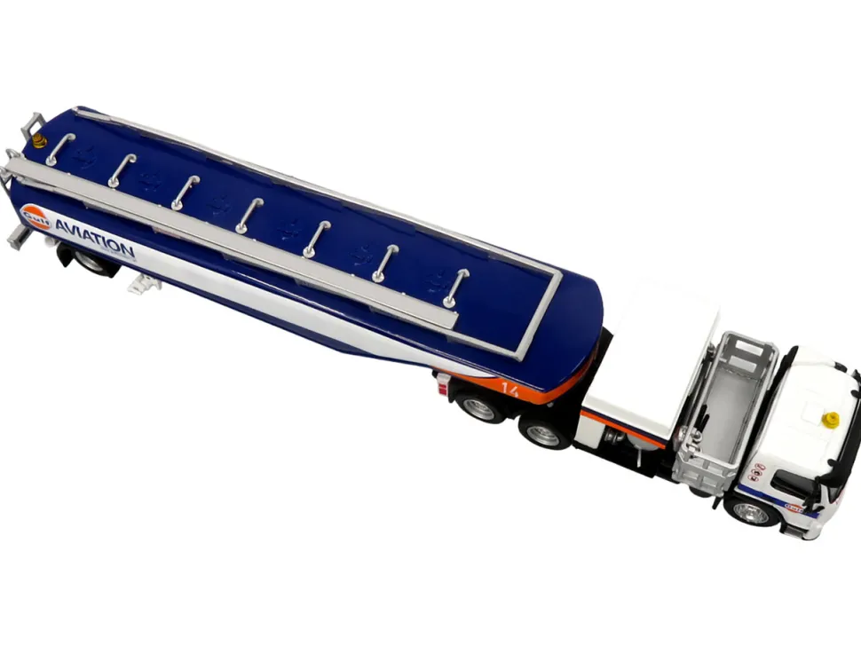 Volvo FM500 with Esterer Aviation Refueling Tanker Truck "Gulf Aviation" White with Blue Stripes Limited Edition 1/87 (HO) Diecast Model by Iconic Replicas