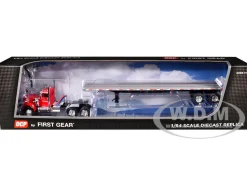 White Western Star 4900 Day Cab with 48’ Utility Flatbed Trailer Viper Red 1/64 Diecast Model by DCP/First Gear