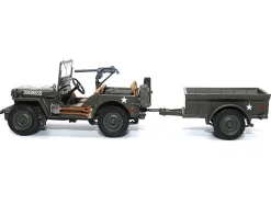Willys Jeep 1 4 Ton Utility Truck Olive Drab with Trailer United States Army 1/43 Diecast Model Militaria Die Cast 23200-44