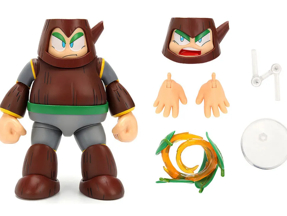 Wood Man 5" Moveable Figure (Deluxe Version) with Accessories and Alternate Head and Hands "Mega Man" (1987) Video Game Model by Jada